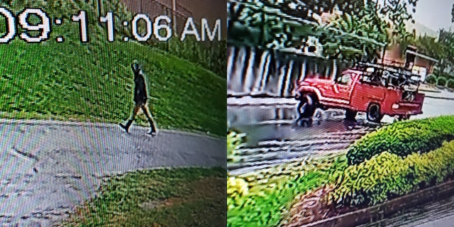Authorities released grainy images of the suspect allegedly walking near a U-Haul with an apparent fuel can in hand.