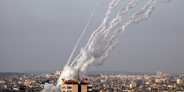 Rockets are launched from the Gaza Strip toward Israel, May. 10, 2021.