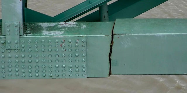 In this undated image released by the Tennessee Department of Transportation shows a crack is in a steel beam on the Interstate 40 bridge, near Memphis, Tenn. 