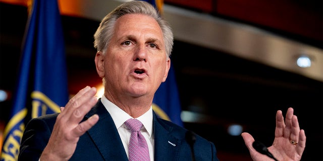 In this April 22, 2021, file photo, House Minority Leader Kevin McCarthy speaks during his weekly press briefing on Capitol Hill in Washington.