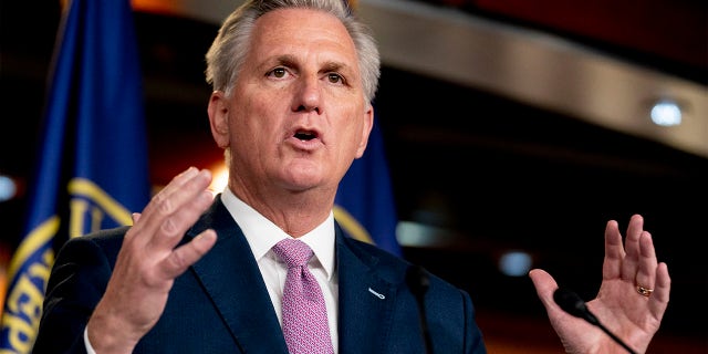 In this April 22, 2021, file photo, House Minority Leader Kevin McCarthy of Calif., speaks during his weekly press briefing on Capitol Hill in Washington. (AP Photo/Andrew Harnik, File)