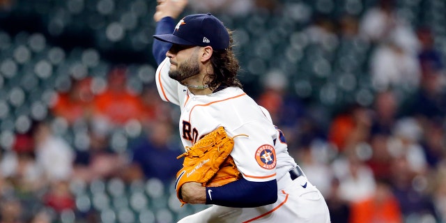 Houston Astros starting pitcher Lance McCullers Jr. throws against the Los Angeles Angels during the first inning of a baseball game Tuesday, May 11, 2021, in Houston. (AP Photo/Michael Wyke)