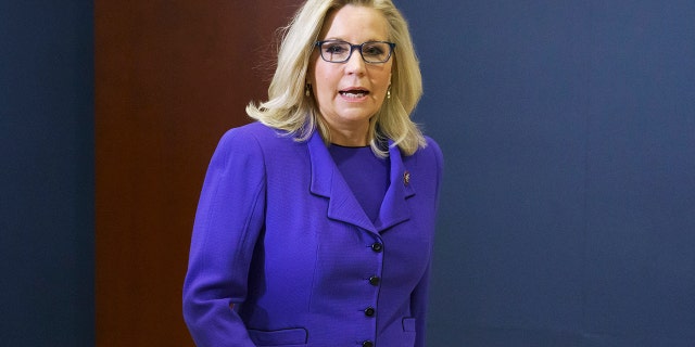 Rep. Liz Cheney, R-Wyo., arrives to speak to reporters after House Republicans voted to oust her from her leadership post as chair of the House Republican Conference, at the Capitol in Washington, Wednesday, May 12, 2021.