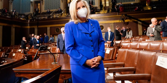 Rep. Liz Cheney, R-Wyo., arrives to the chamber ahead of President Joe Biden speaking to a joint session of Congress, Wednesday, April 28, 2021, in the House Chamber at the U.S. Capitol in Washington. (Melina Mara/The Washington Post via AP, Pool)