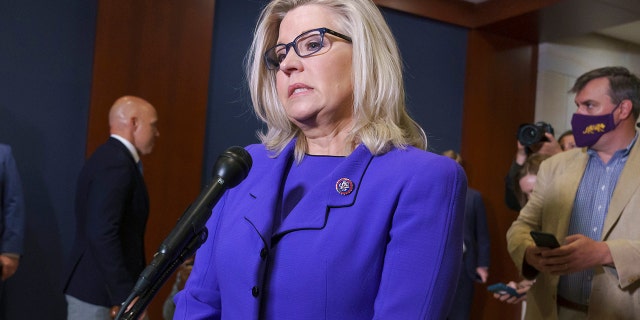 Rep. Liz Cheney, R-Wyo., speaks to reporters after House Republicans voted to oust her from her leadership post as chair of the House Republican Conference, at the Capitol in Washington, Wednesday, May 12, 2021.