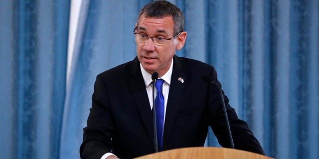 Israel's Ambassador to the United Kingdom, Mark Regev, speaks during the annual Holocaust Memorial Commemoration event, co-hosted with the Israeli Embassy, at the Foreign & Commonwealth Office on January 23, 2019 in London, United Kingdom.