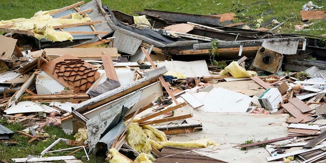 The remains of a mobile home are shown early Monday, May 3, 2021, in Yazoo County, Miss. Multiple tornadoes were reported across Mississippi on Sunday, causing some damage but no immediate word of injuries. (AP Photo/Rogelio V. Solis)