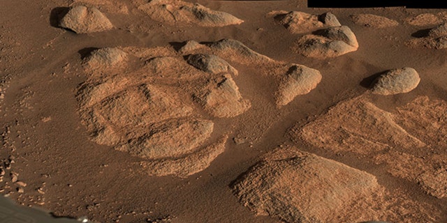 NASA’s Perseverance rover viewed these rocks with its Mastcam-Z imager on April 27, 2021.