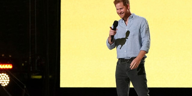 Prince Harry, Duke of Sussex, speaks at "Vax Live: The Concert to Reunite the World" on Sunday, May 2, 2021, at SoFi Stadium in Inglewood, Calif.