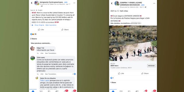 Rep. Kat Cammack shares screenshots of border crossing postings and ads on Facebook.