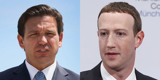 The law signed by Gov. Ron DeSantis, left, halts the types of grants provided by Mark Zuckerberg for election administration.