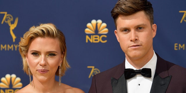 Scarlett Johansson was slimed by her husband, Colin Jost, during her acceptance speech at the MTV Movie and TV Awards.  (Photo by Matt Winkelmeyer/Getty Images)