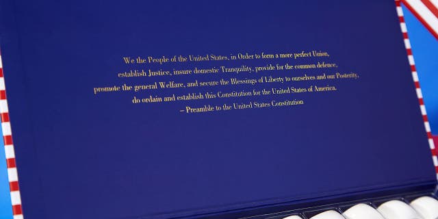The American flag-inspired box also features the preamble of the U.S. Constitution in crisp gold lettering inside the top lid. (Phillip Ashley LLC)