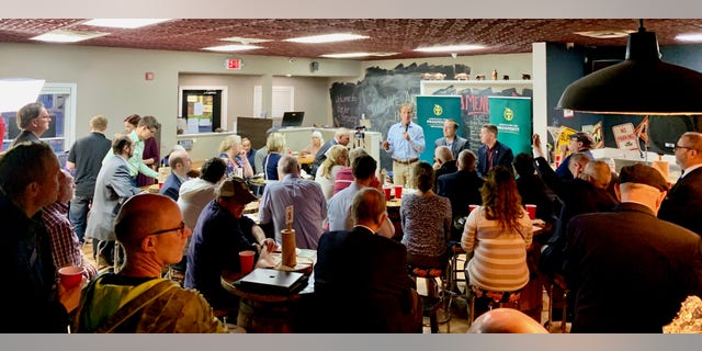 Americans for Prosperity president Tim Phillips speaks to a grassroots crowd at a "Save the Filibuster, Save America" event in Salem, New Hampshire on April 13, 2021