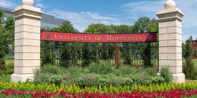MINNEAPOLIS, MN/USA - JUNE 30, 2018: Entrance sign and garden near Stadium Village on the east bank of the University of Minnesota.