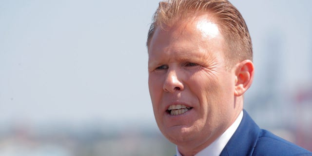 Andrew Giuliani, the son of former New York City Mayor Rudolph Giuliani, speaks during a news conference to launch his Republican campaign for governor of New York in 2022, in Manhattan in New York City, New York, U.S., May 18, 2021. REUTERS/Brendan McDermid
