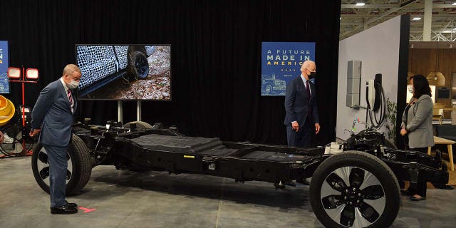 President Biden got a look at the F-150 Lightning's electric chassis.