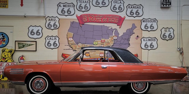 The Chrysler Turbine Car is on display at the Stahl Automotive Foundation