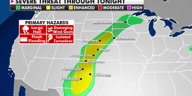 The threat of severe weather Monday. (Fox News)