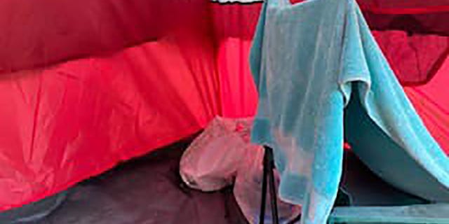 A look inside the tent where the woman was found living more than five months after she disappeared.