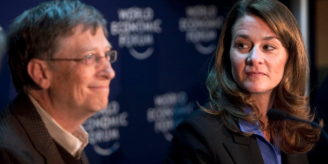Bill Gates, left, and Melinda French Gates, co-chairmen of the Bill & Melinda Gates Foundation, hold a press conference on day three of the 2010 World Economic Forum (WEF) annual meeting in Davos, Switzerland, on Friday, Jan. 29, 2010. (Chris Ratcliffe/Bloomberg via Getty Images)