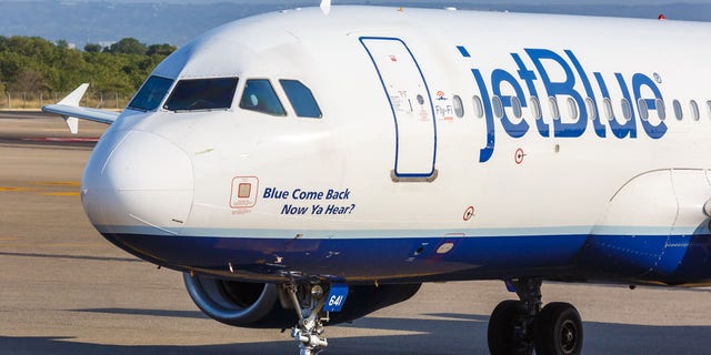 This file photo shows a JetBlue Airways Airbus A320 airplane at Cartagena airport.