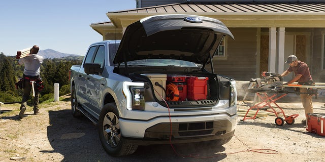 The F-150 Lightning has a front trunk that can hold up to 400 pounds.
