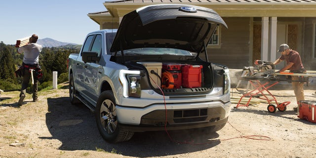 The F-150 Lightning has a front trunk that can hold up to 400 pounds.