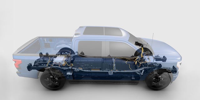 The F-150 Lightning features a frame-mounted battery and fully independent suspension.