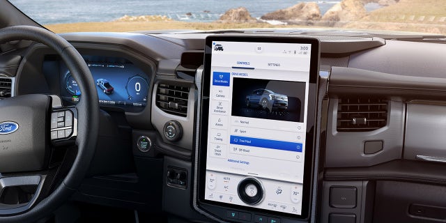 The F-150 Lightning offers a 15.5-inch touchscreen infotainment system.