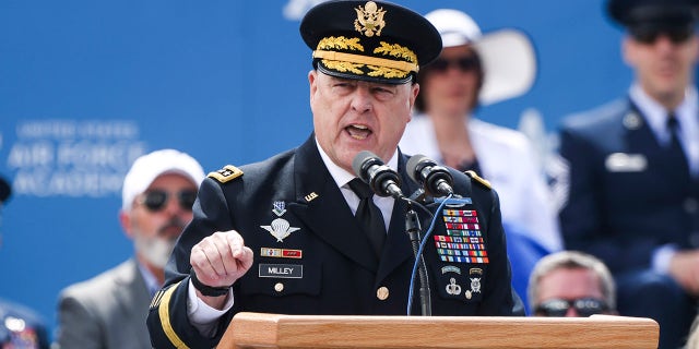 Chairman of the Joint Chiefs of Staff General Mark A. Milley delivers the commencement address at the United States Air Force Academy graduation ceremony at Falcon Stadium on May 26, 2021 in Colorado Springs, Colorado. (Photo by Michael Ciaglo/Getty Images)