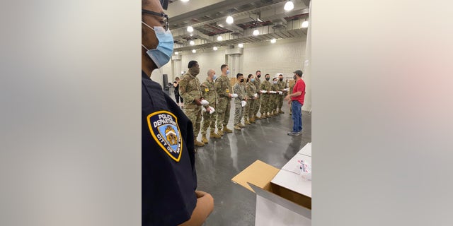 Operation Gratitude gave care packages to National Guard members at the Javitz Center on Saturday.