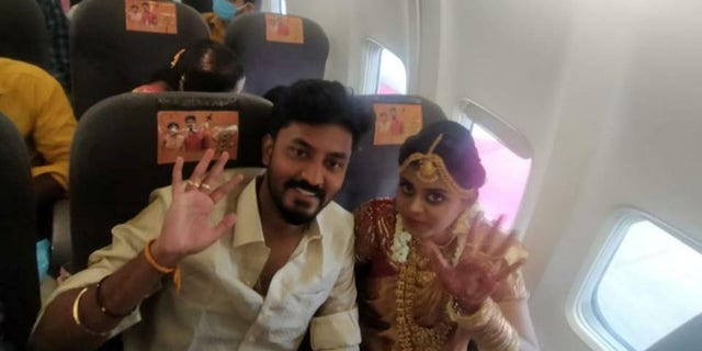 A couple named Rakesh and Dakshina booked a flight on a SpiceJet plane for their wedding ceremony.