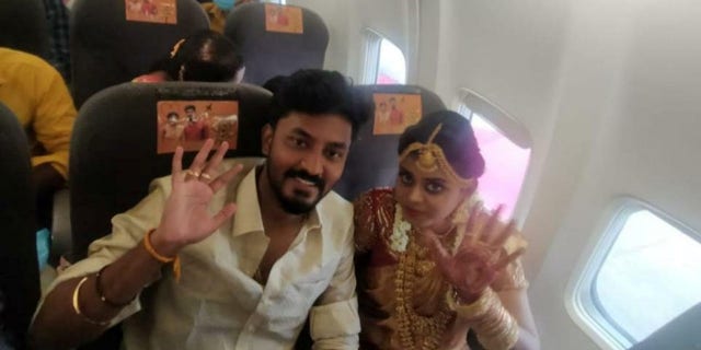 A couple named Rakesh and Dakshina booked a flight on a SpiceJet plane for their wedding ceremony.