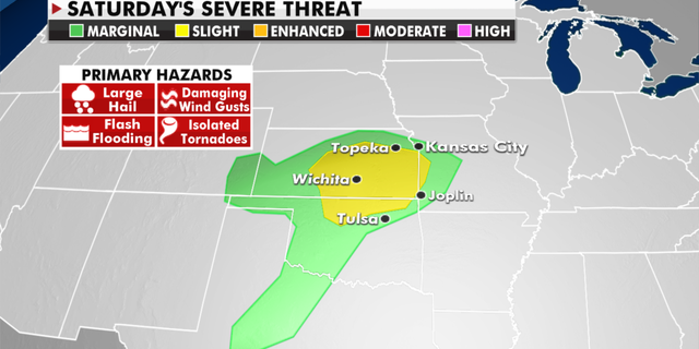 The threat of severe weather on Saturday. (Fox News)