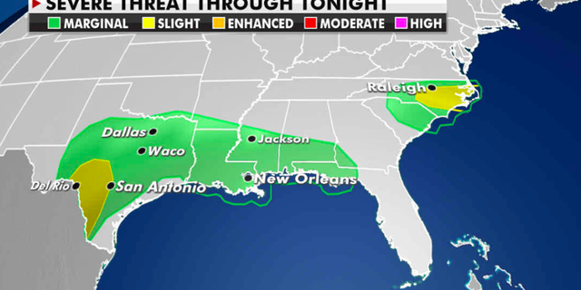 The severe weather threat for Monday. (Fox News)