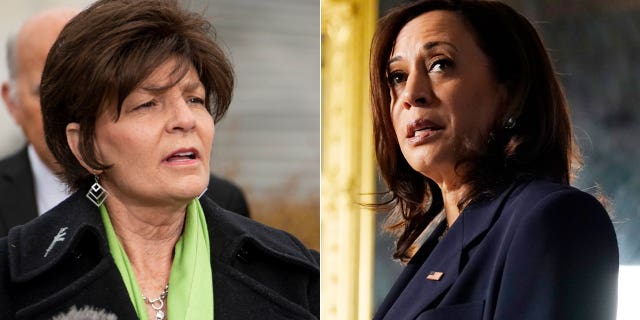 U.S. Rep. Yvette Herrell, R-N.M., left, and Vice President Kamala Harris. (Reuters/Associated Press)