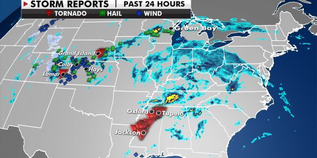 Storm reports from Sunday, May 2, into Monday, May 3. (Fox News)