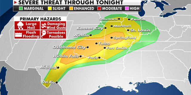 The threat of severe weather Thursday. (Fox News)