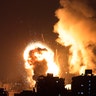 Israeli airstrikes in the Gaza Strip, controlled by the Palestinian Islamist movement Hamas, on May 10, 2021. Israel launched deadly air strikes on Gaza in response to a barrage of rockets fired by the Islamist movement Hamas amid spiralling violence sparked by unrest at Jerusalem's Al-Aqsa Mosque compound. (MAHMUD HAMS/AFP via Getty Images)