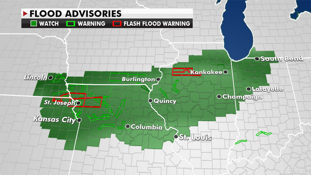 Flood Watches are in effect from Kansas City to St. Louis