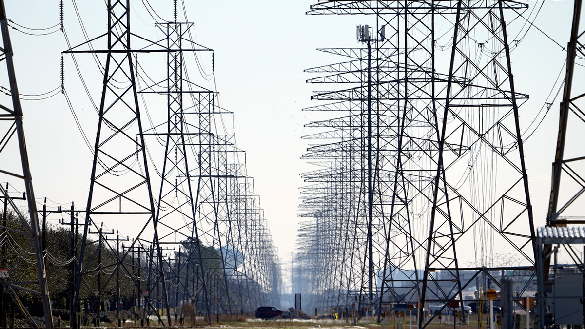 Rows of power lines in Houston, Texas