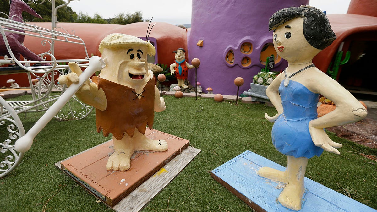Aside from sculptures of Fred Flintstone and Barney Rubble, Fang’s front yard includes a variety of decorations, not all of which are Flintstones related.