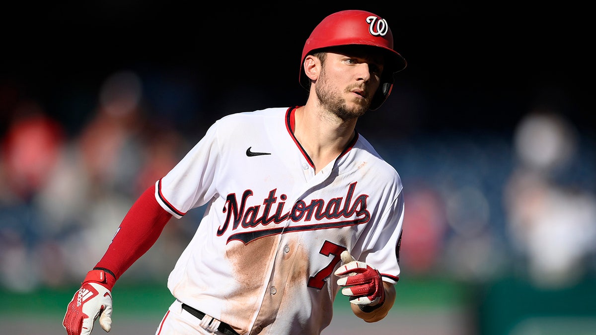 Washington Nationals' Trea Turner rounds the bases on his home run during the fourth inning of a baseball game against the Tampa Bay Rays, Wednesday, June 30, 2021, in Washington. (AP Photo/Nick Wass)