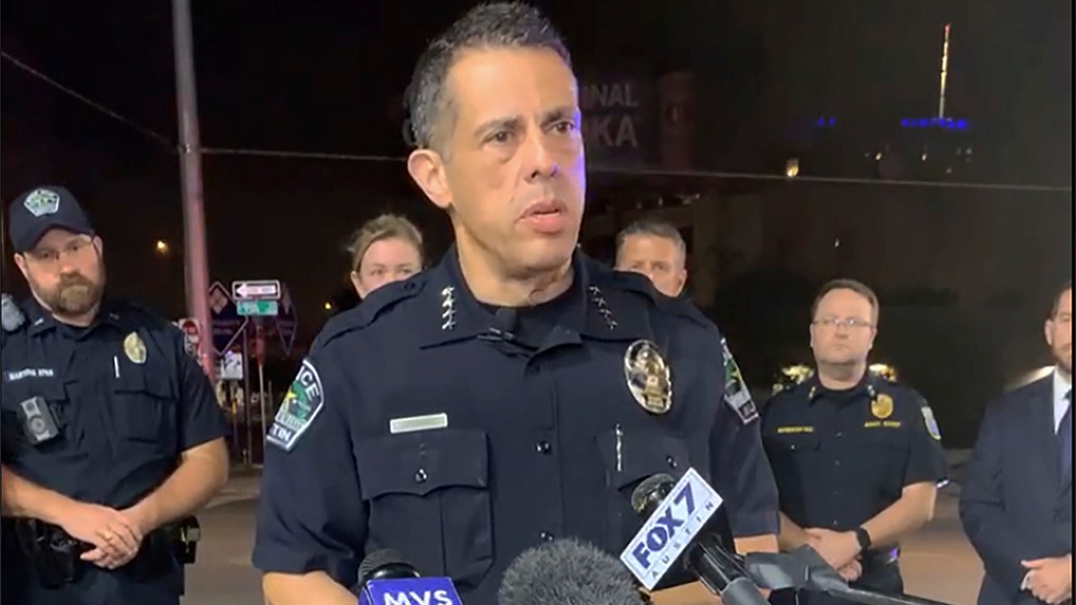 Austin Police Chief Joseph Chacon provides an update on overnight shootings in Austin, Texas, early Saturday, June 12, 2021.