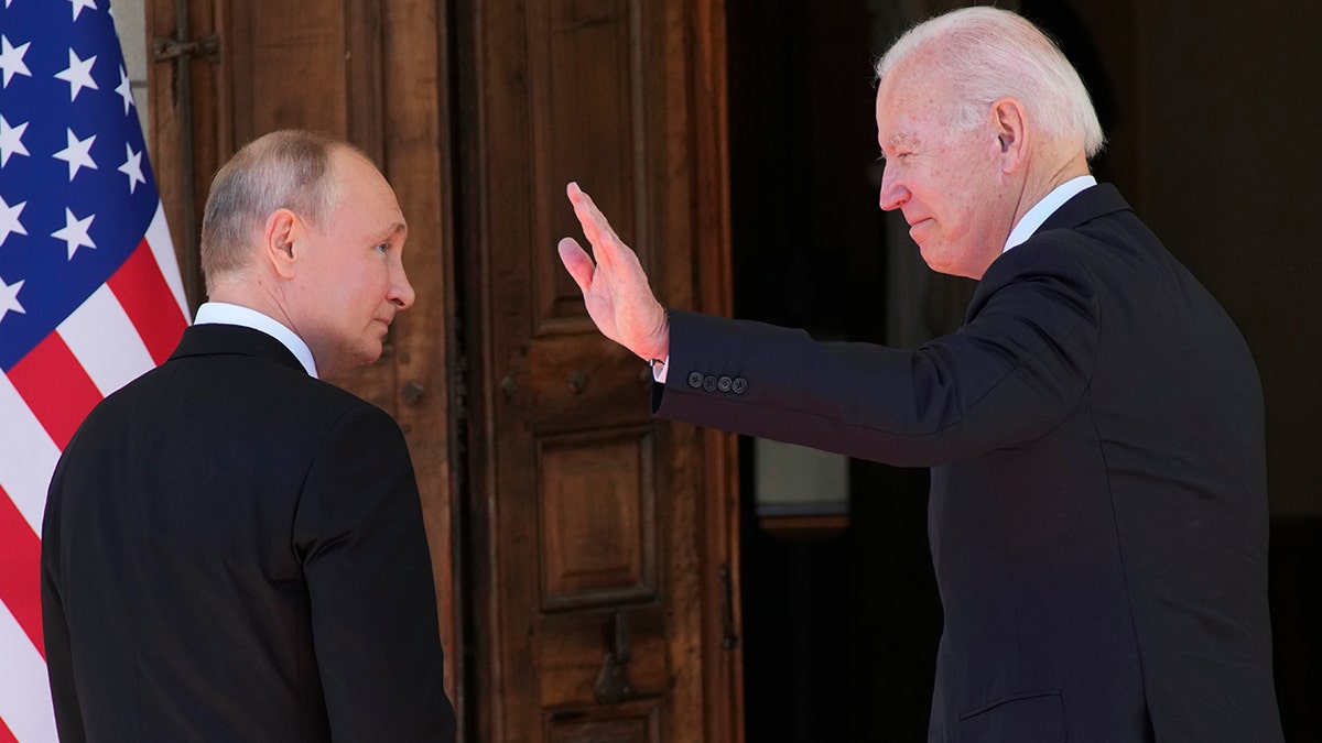 U.S President Joe Biden, right, and Russian President Vladimir Putin enter the 'Villa la Grange' during their meeting in Geneva, Switzerland in Geneva, Switzerland, Wednesday, June 16, 2021. 