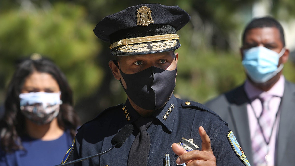 SAN FRANCISCO, CA - MARCH 24: San Francisco Police Chief Bill Scott speaks during a press event at Portsmouth Square  announcing the coalition of the Street Violence Intervention Program and Chinatown Community Youth Center to form the Coalition for Community, Safety and Justice  on Wednesday, March 24, in San Francisco, Calif.  (Lea Suzuki/The San Francisco Chronicle via Getty Images)