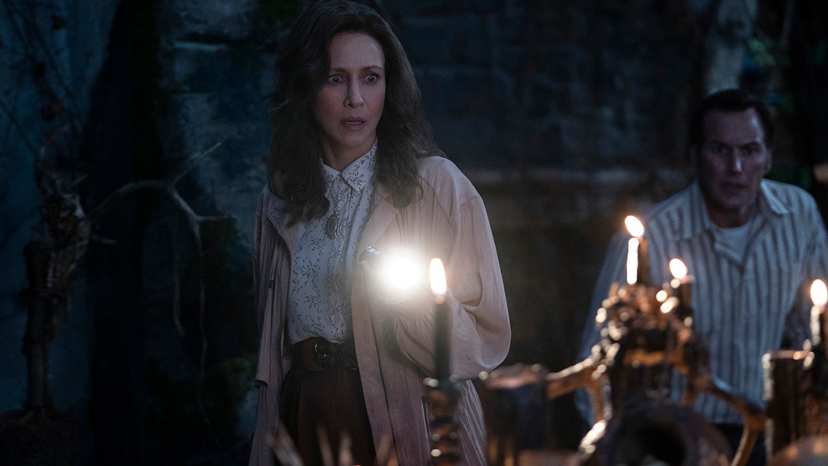 This image released by Warner Bros. Entertainment shows Vera Farmiga, left, and Patrick Wilson in a scene from "The Conjuring: The Devil Made Me Do It."