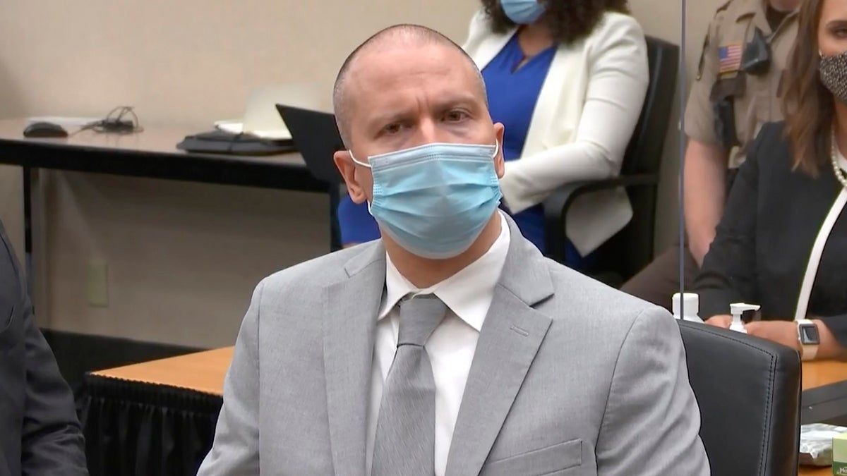 In this image taken from video, former Minneapolis police Officer Derek Chauvin listens as Hennepin County Judge Peter Cahill sentences him to 22 1/2 years in prison, Friday, June 25, 2021, for the May 25, 2020, death of George Floyd, at the Hennepin County Courthouse in Minneapolis. (Court TV via AP, Pool)