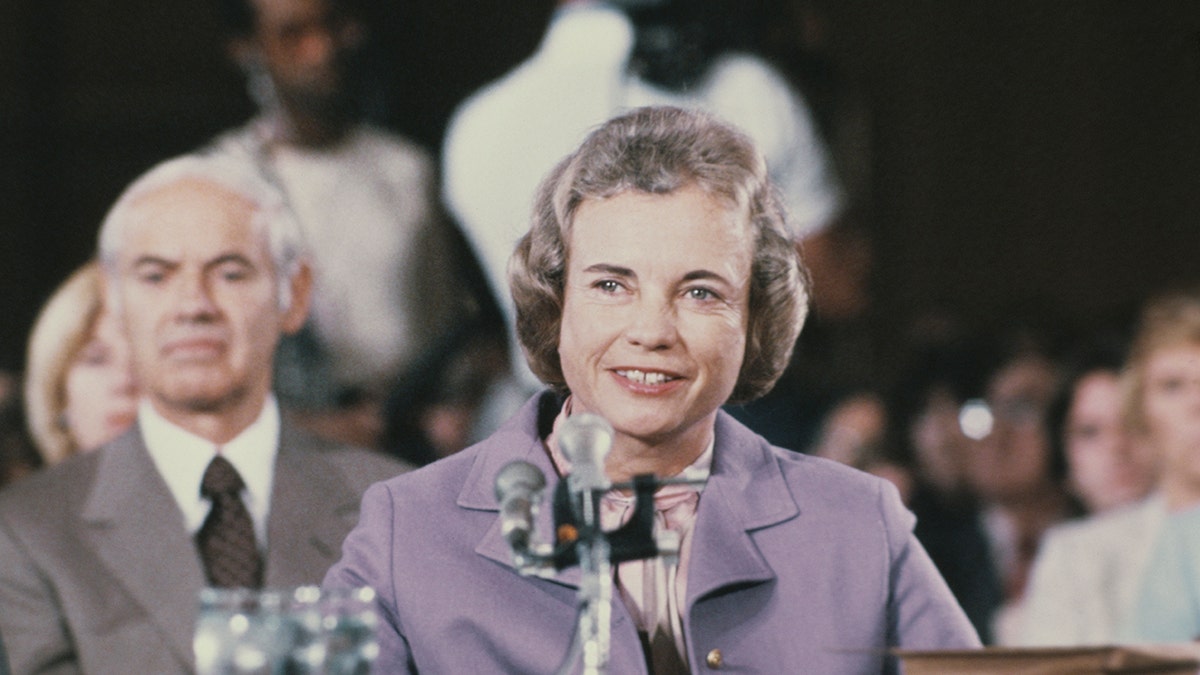 Arizona Judge Sandra Day O'Connor testifies at her confirmation as associate justice of the Supreme Court of the United States before the Senate Judiciary Committee in September 1981. 